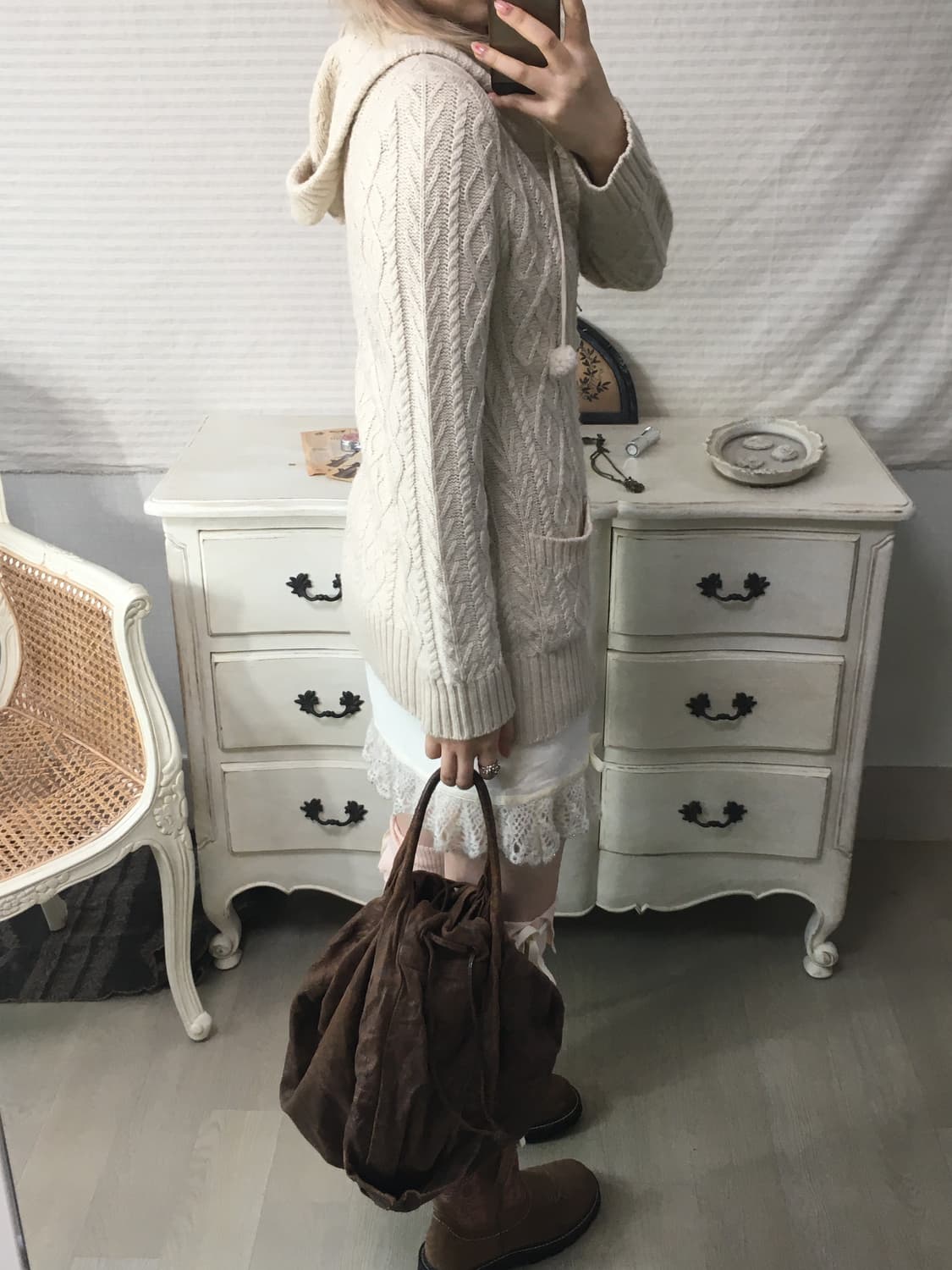 ivory winter snow hood pocket knit zip-u 상품이미지3