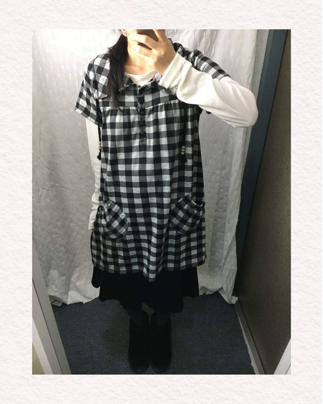 블랙 체크 카라 원피스 상품이미지1