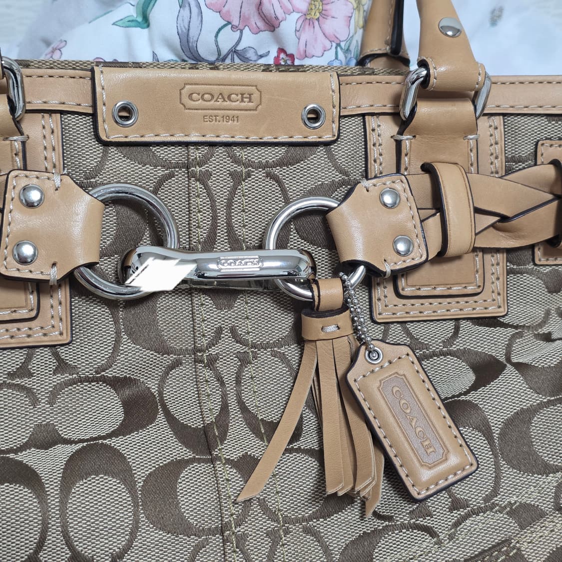 COACH 빈티지 정품 시그니처 브라운 키링 앤틱 토트숄더백 상품이미지2