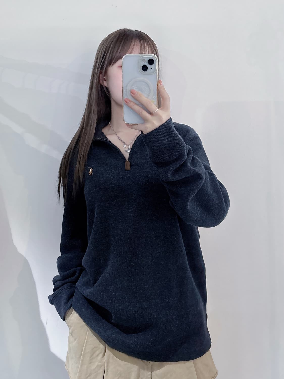 폴로랄프로렌 qr 멀티포니 차콜 반집업 니트 상품이미지1