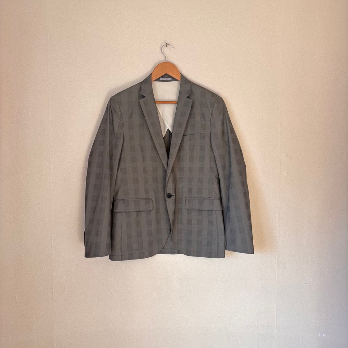 엠비오 슬림핏 XS 캐주얼 콤비 자켓 원버튼 그레이 체크 상품이미지1