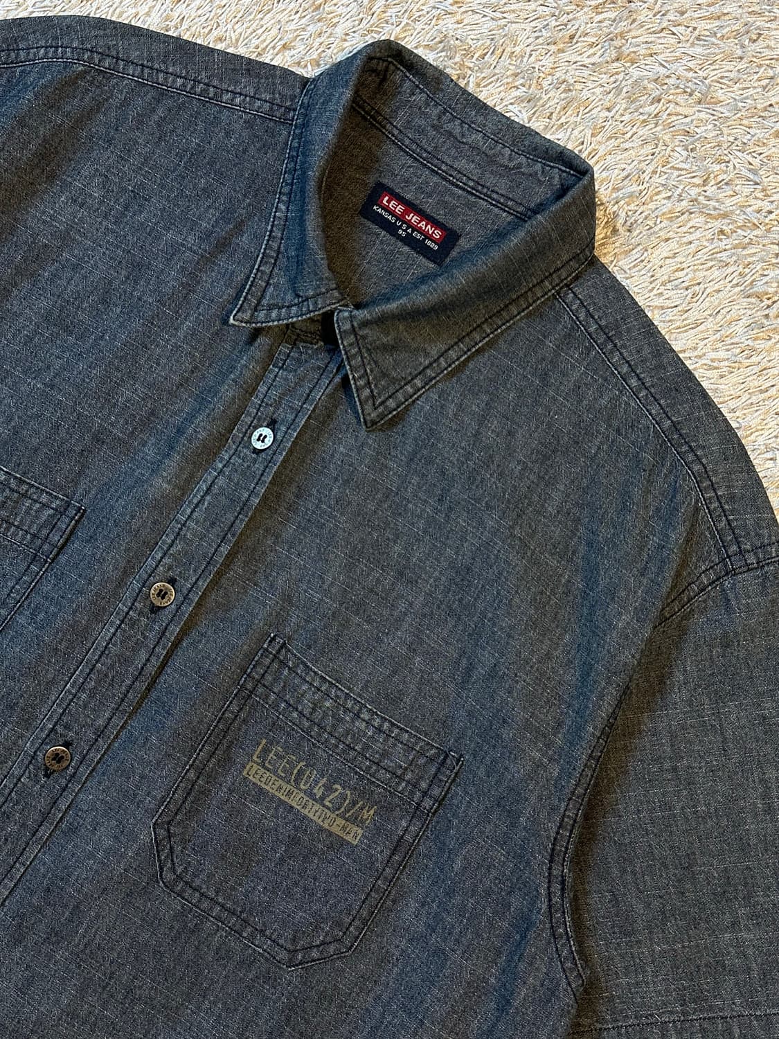 리 진스 LEE JEANS 투포켓 데님 반팔셔츠 흑청 상품이미지2