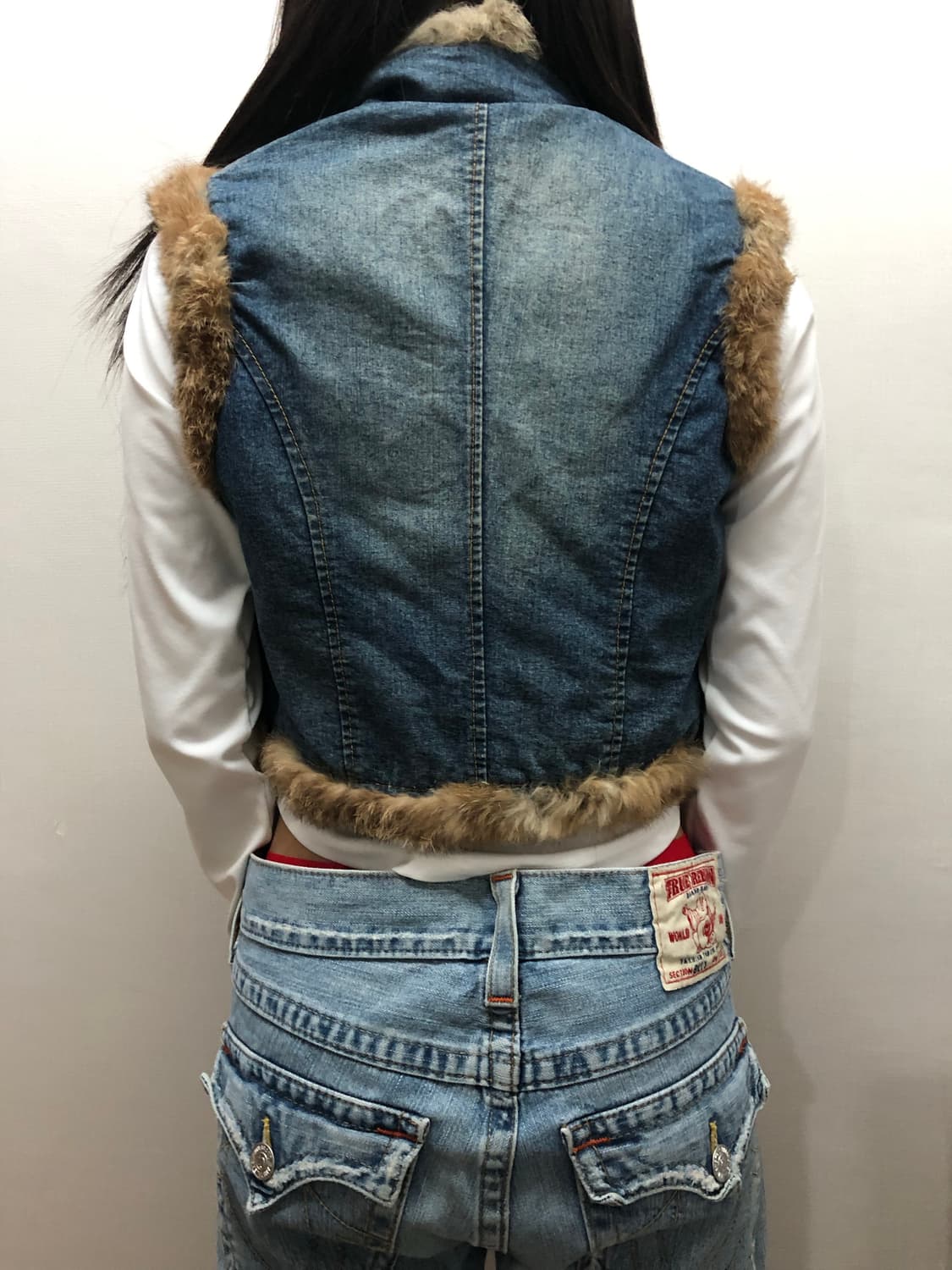 빈티지 데님 퍼 베스트 상품이미지7