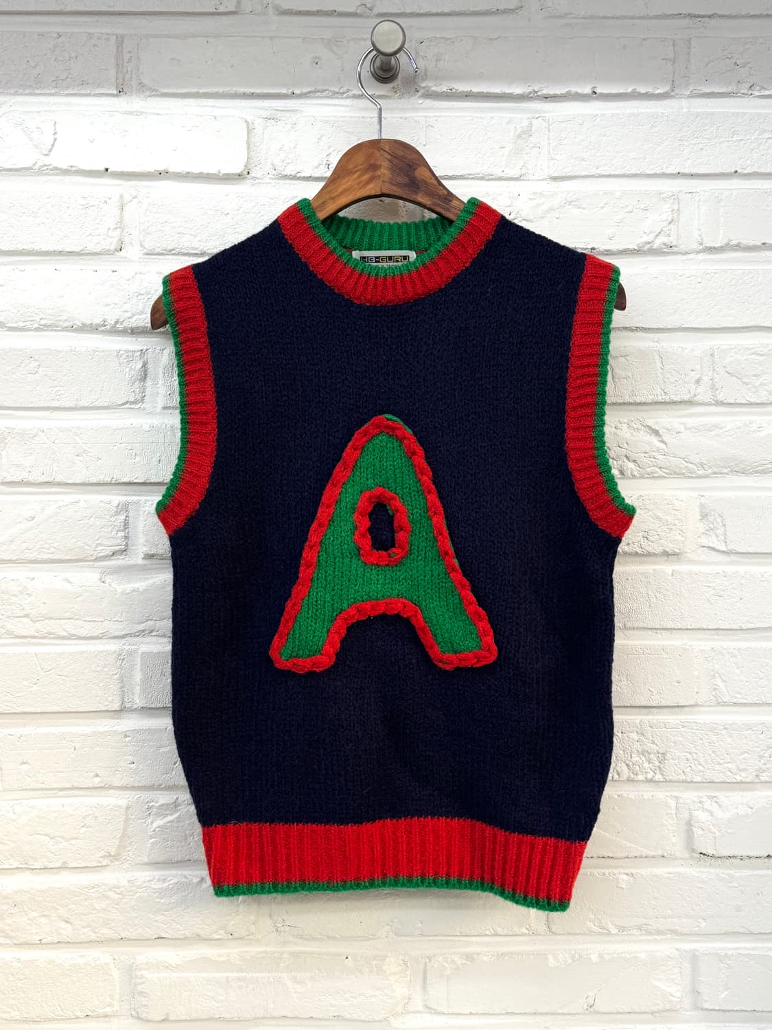 HB-GURU 네이비 그린 배색 아크릴 니트조끼 상품이미지3