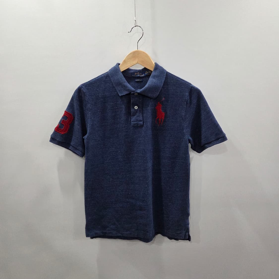 폴로랄프로렌 보이즈 코튼 카라 빅포니 반팔티 멜란지네이비 L/14/16  상품이미지1