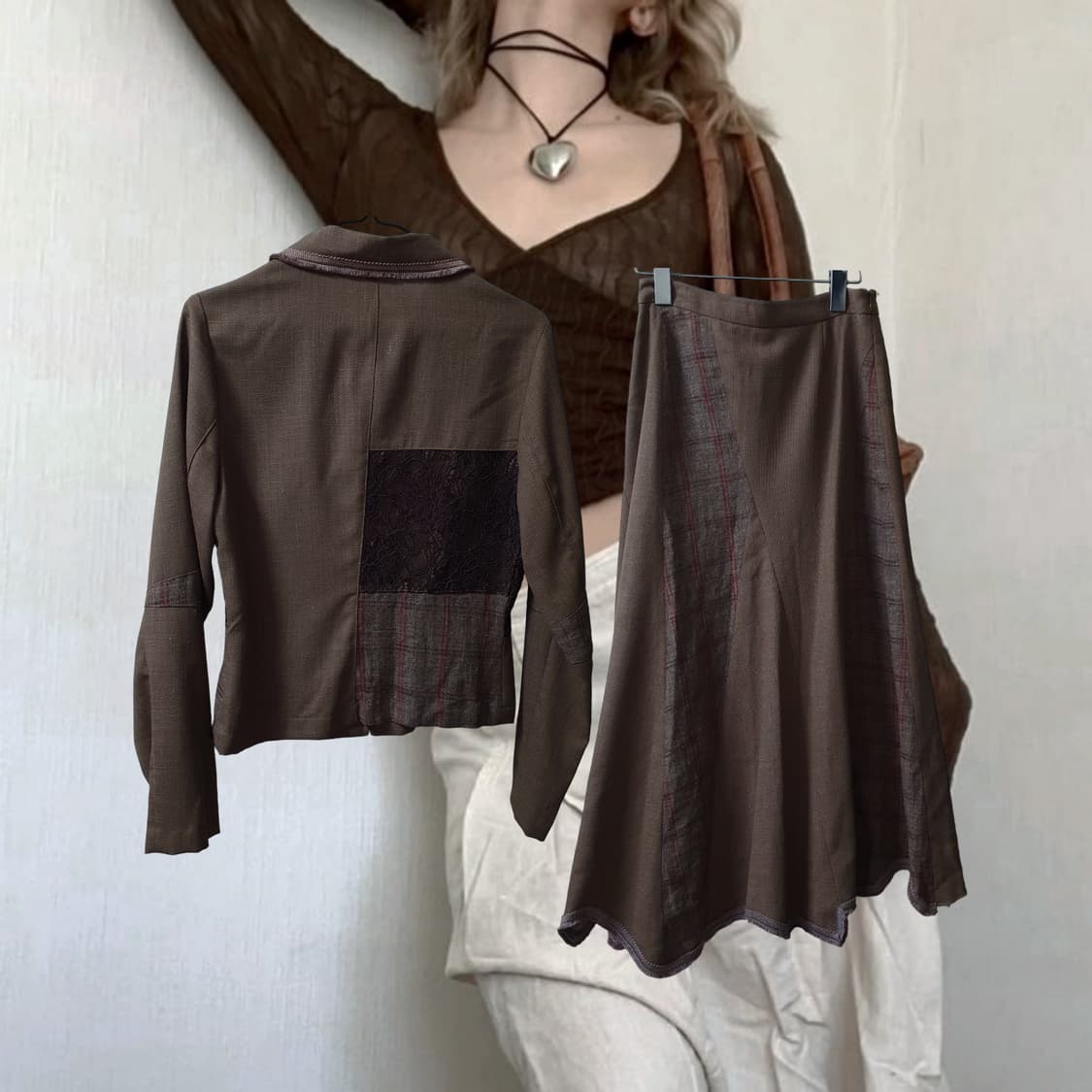 Vintage Check lace brown set u 상품이미지2