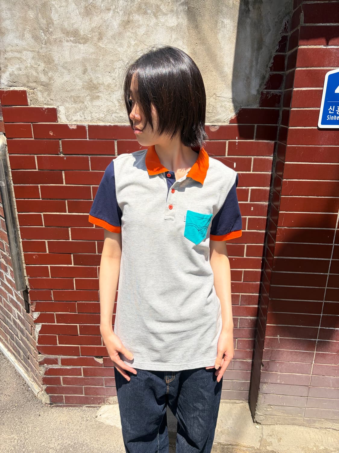 Levi's 믹스 컬러블록 카라 반팔 티셔츠 M 상품이미지2