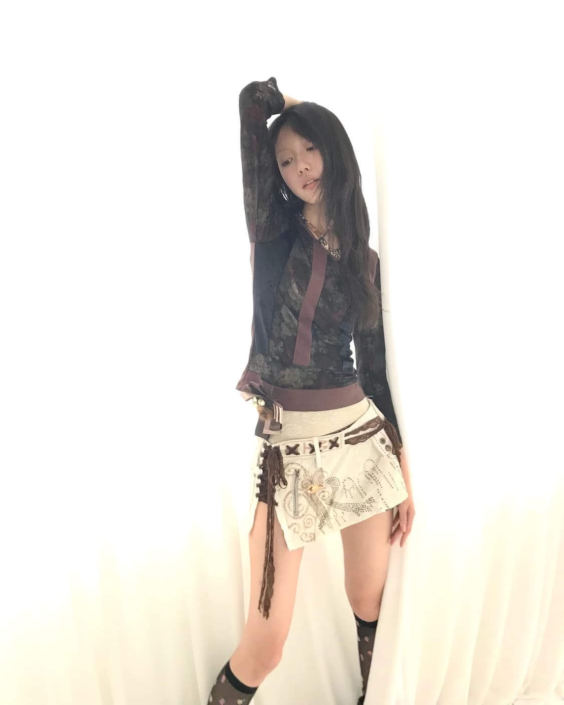 Oriental see-through velvet mix top set 상품이미지3