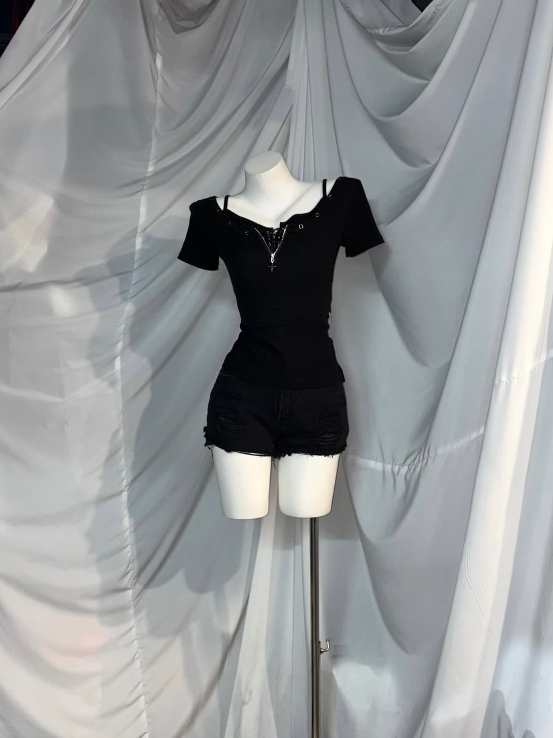 [6pcs] 미사펑크 데일리 무채색 펑크 아일렛 코르셋 십자가 코디세트 상품이미지6