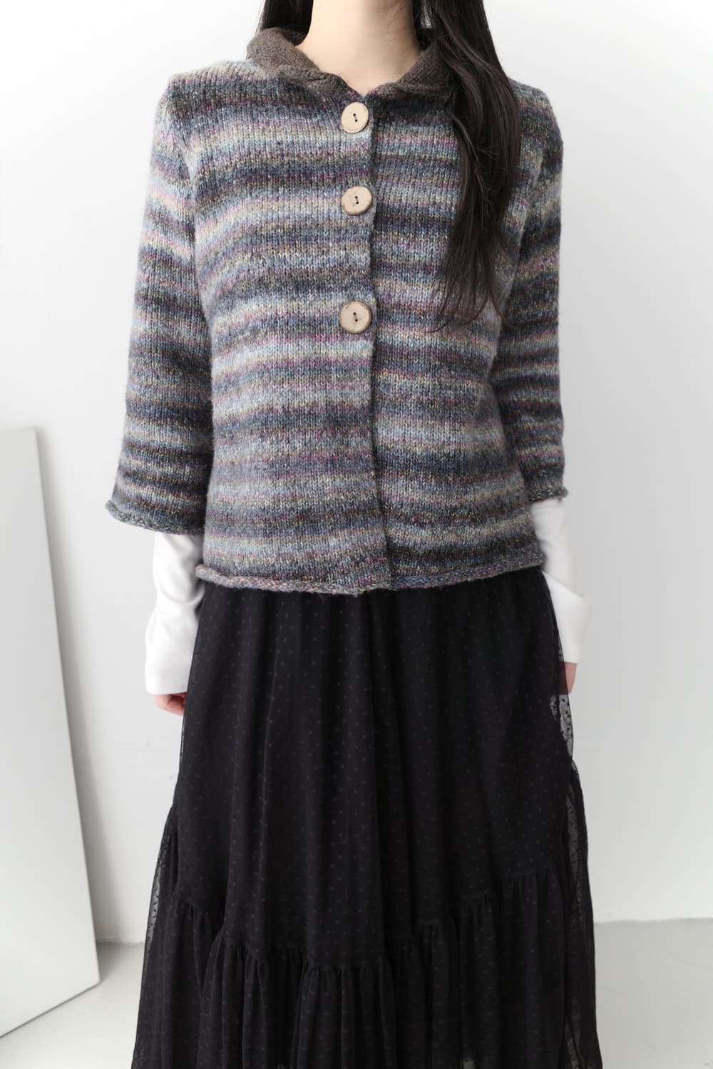 stripe wood button cardigun 상품이미지4