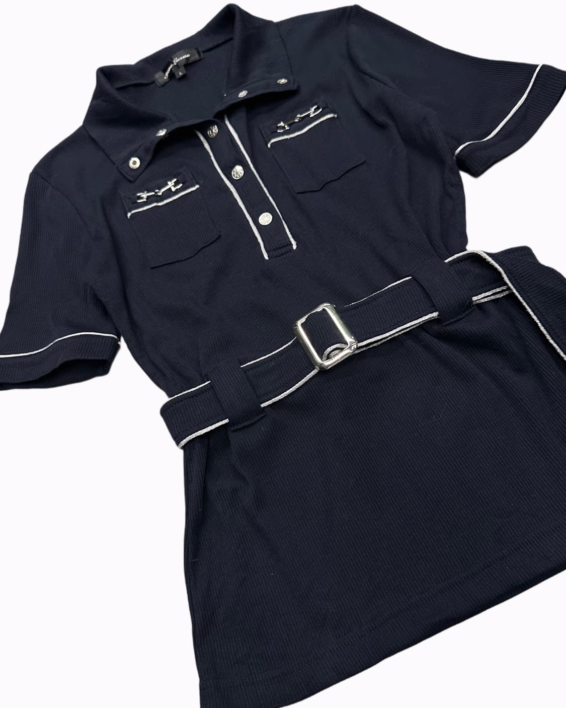 navy belted ribbed t-shirt 상품이미지3