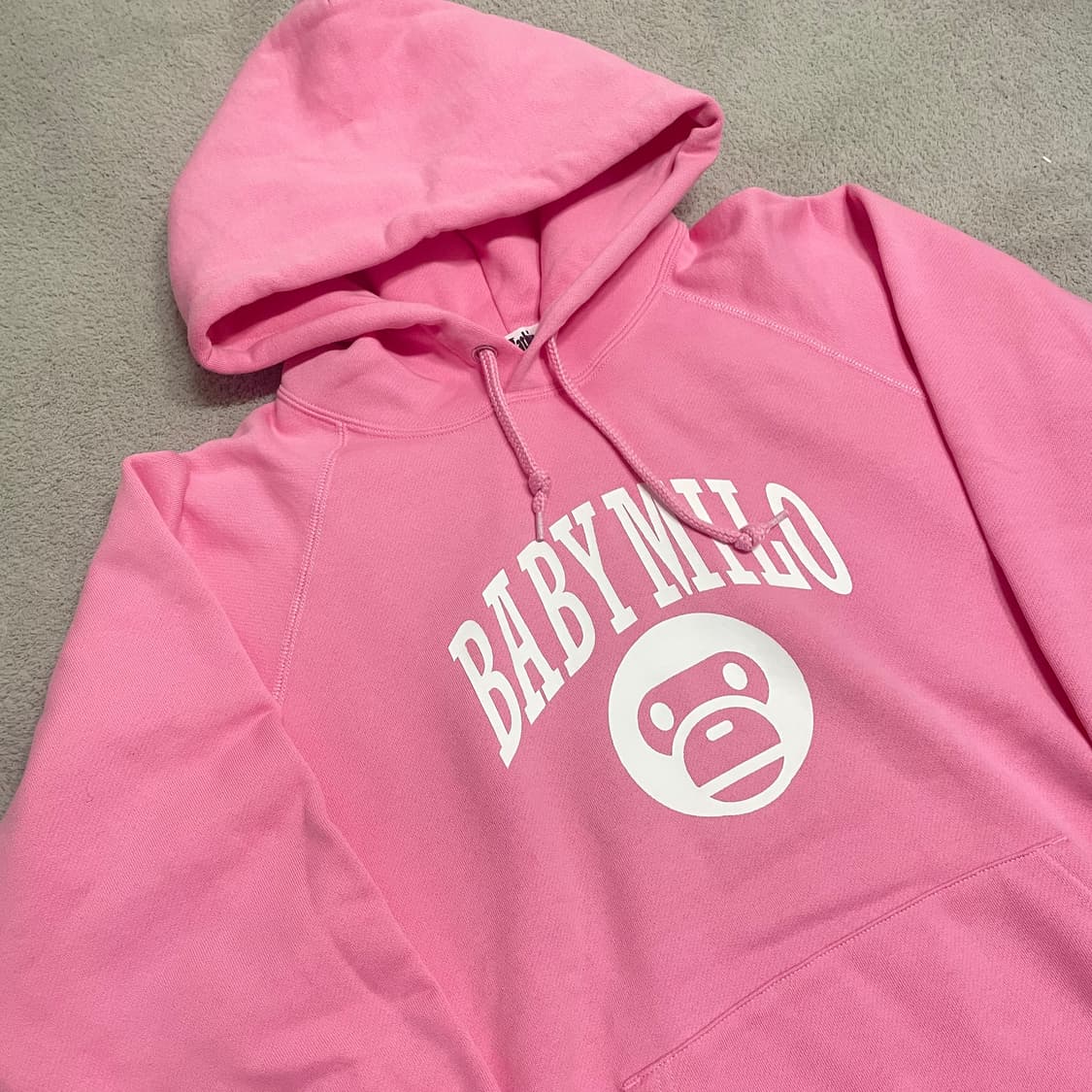 S)베이프 딸기우유 베이비 마일로 후드 티셔츠 핑크 상품이미지2