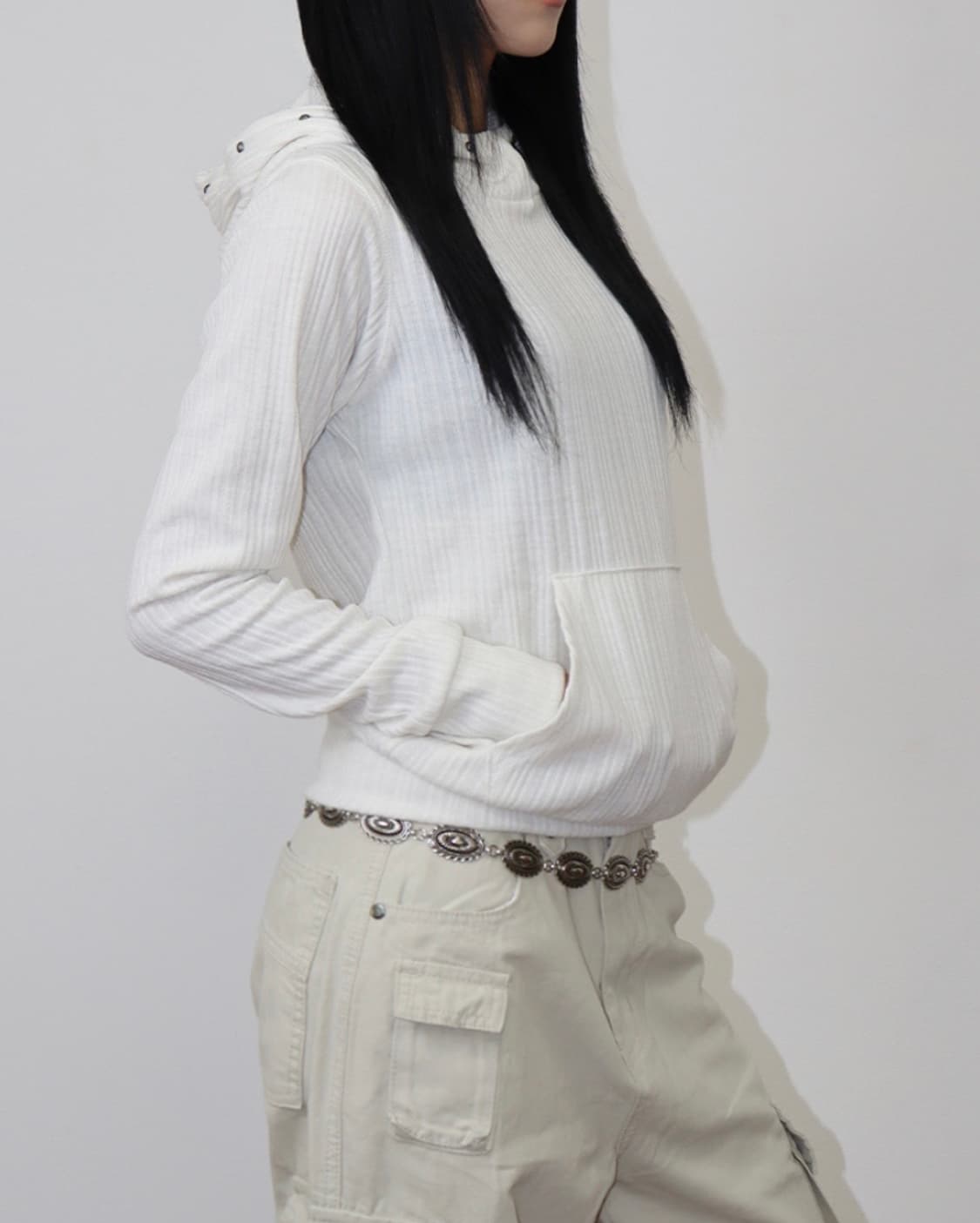 빈티지 스터드 니트 골지 후드 후디 긴팔 티셔츠 상품이미지3