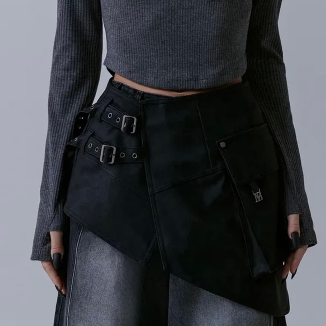 트리밍버드 레더랩스커트 Belted Layered Leather Wrap 상품이미지1