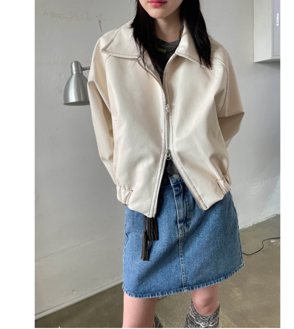 새상품) 김아홉 9.HOPE 스티치 레더 자켓 상품이미지4