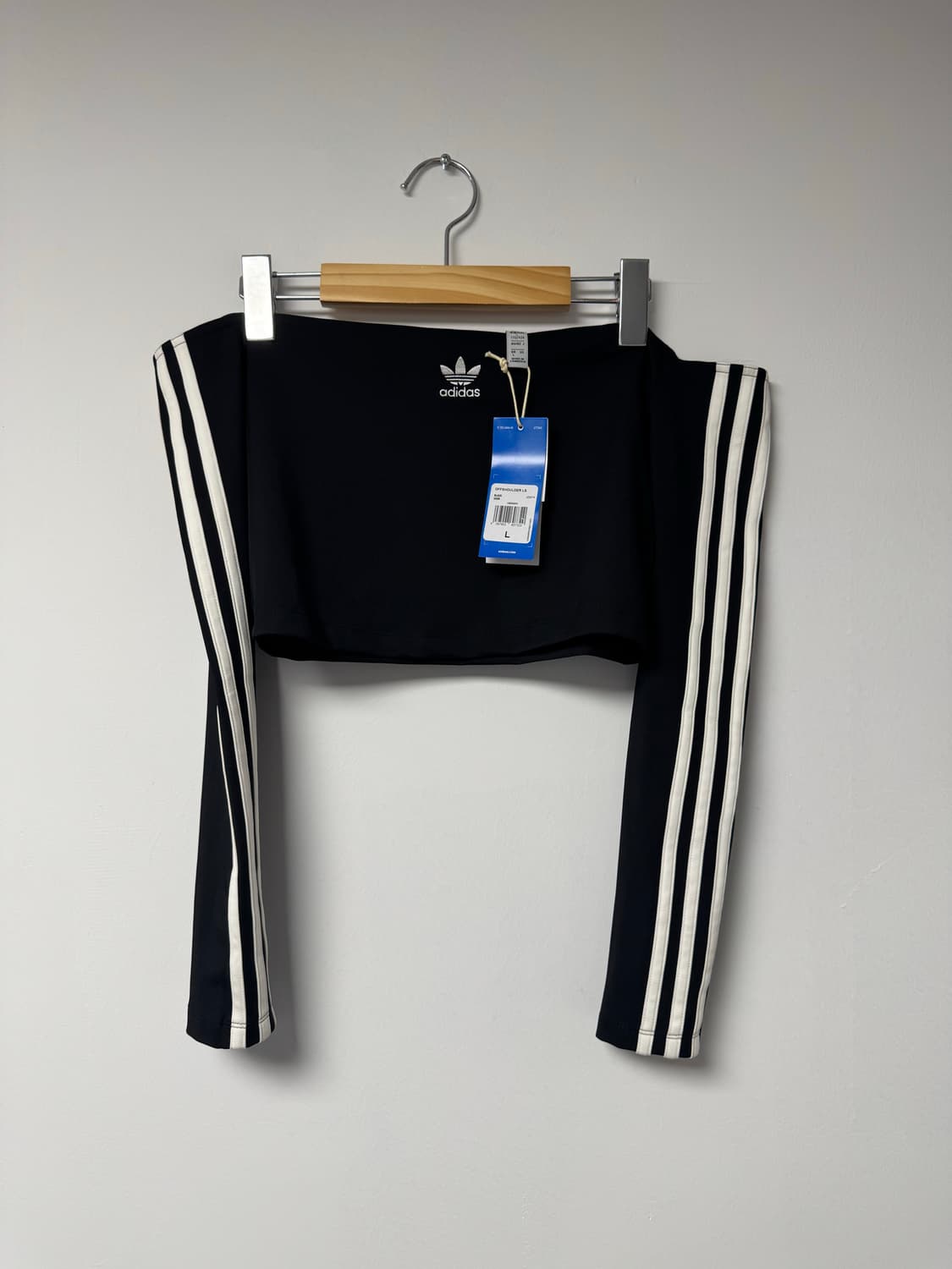 아디다스 올드스쿨 크롭 오프숄더 롱슬리브 긴팔 티셔츠 탑 L 새상품 상품이미지5