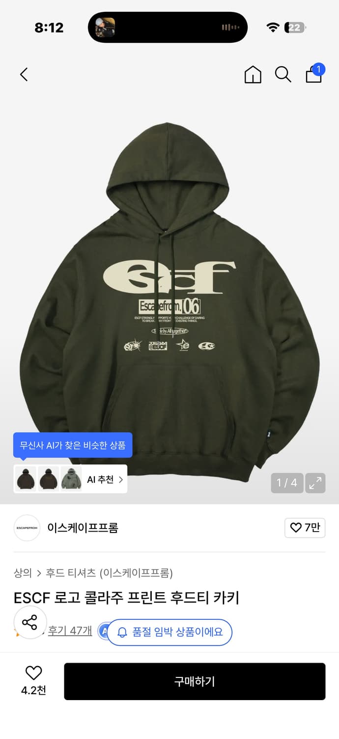 이스케이프프롬 후드티 팝니다 상품이미지1