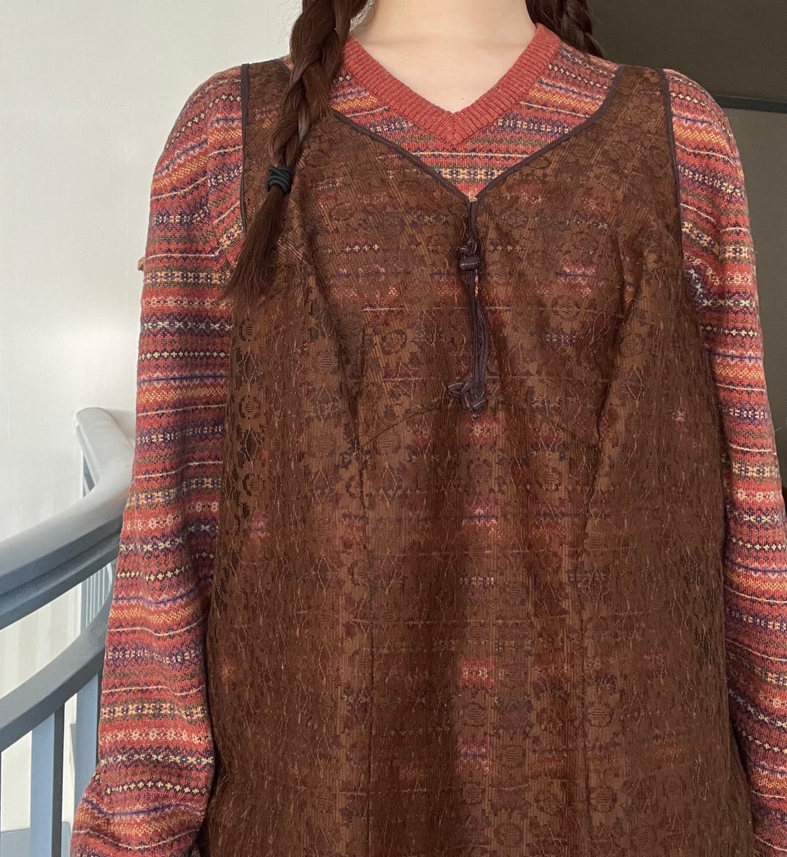 Brown lace slip dress 상품이미지3