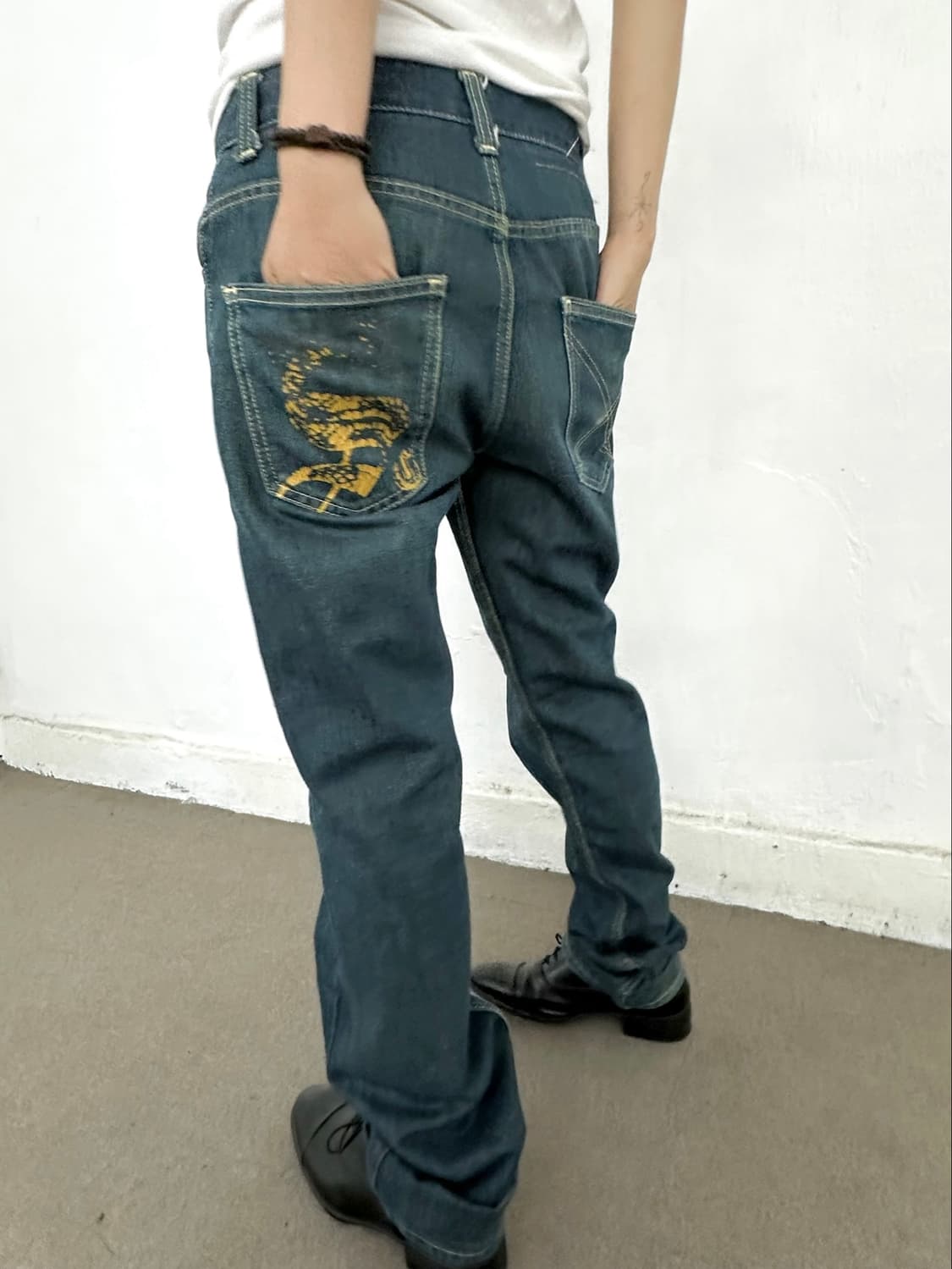 Yellow Back Print Denim Pants 상품이미지3