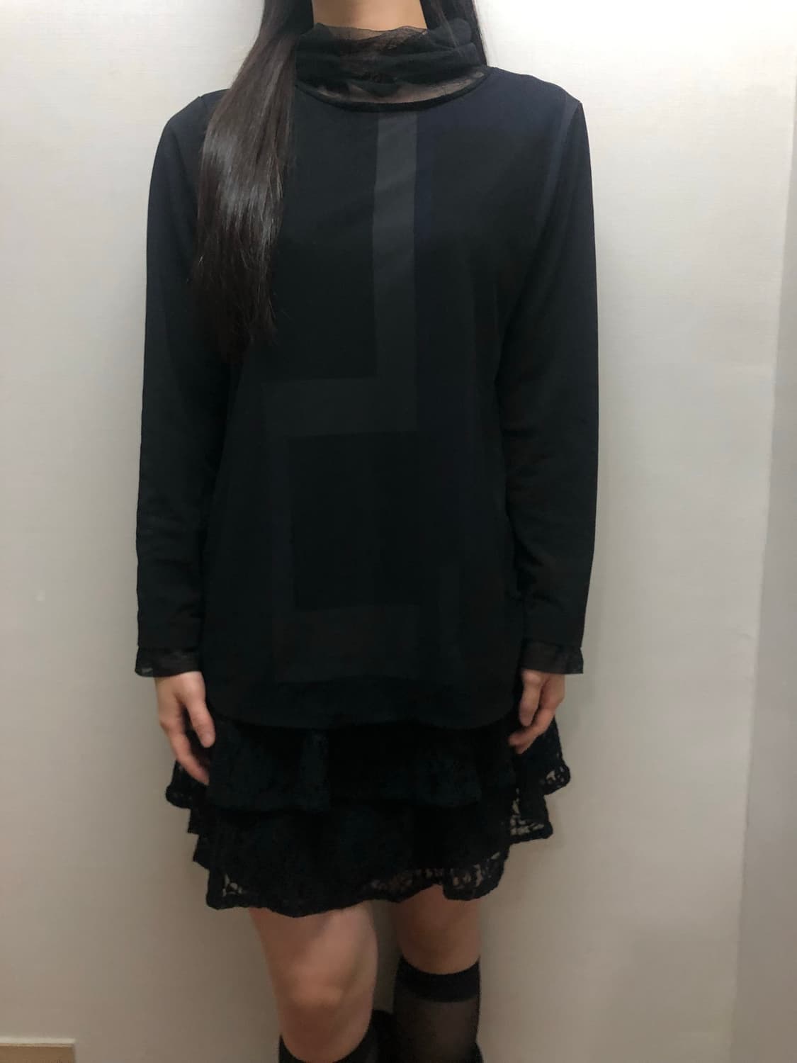 빈티지 블랙 레이스 하이넥 탑 상품이미지6