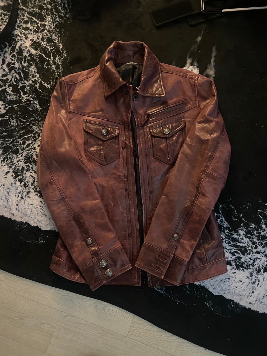 ASM 워싱 레더 자켓 상품이미지2