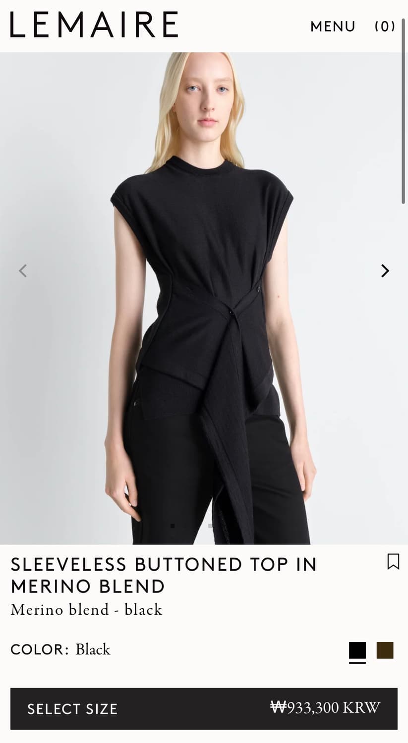 [XS,S,M]르메르 26ss 슬리브리스 버튼 탑/블랙 상품이미지7