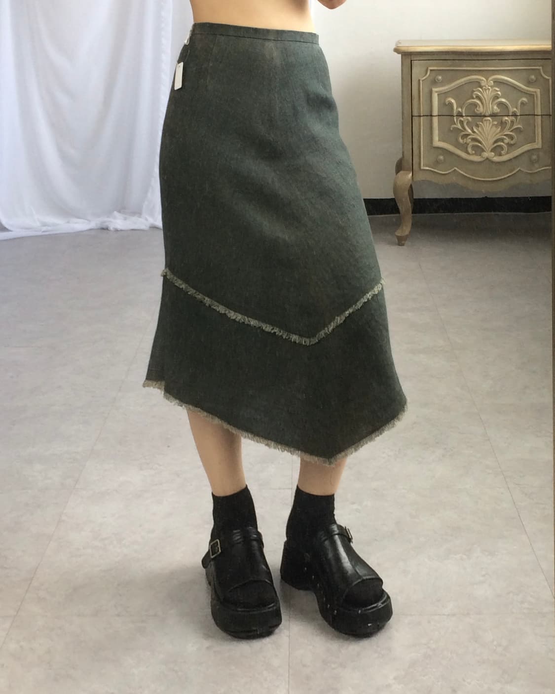 Fringe point western mood long skirt 상품이미지1