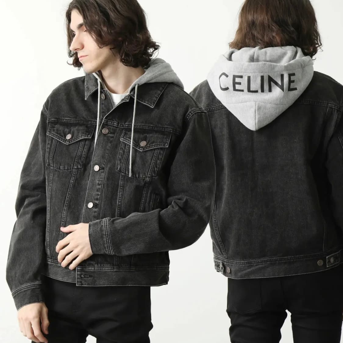 [S+급/XL] 셀린느 백로고 후드 데님 흑청자켓 상품이미지7