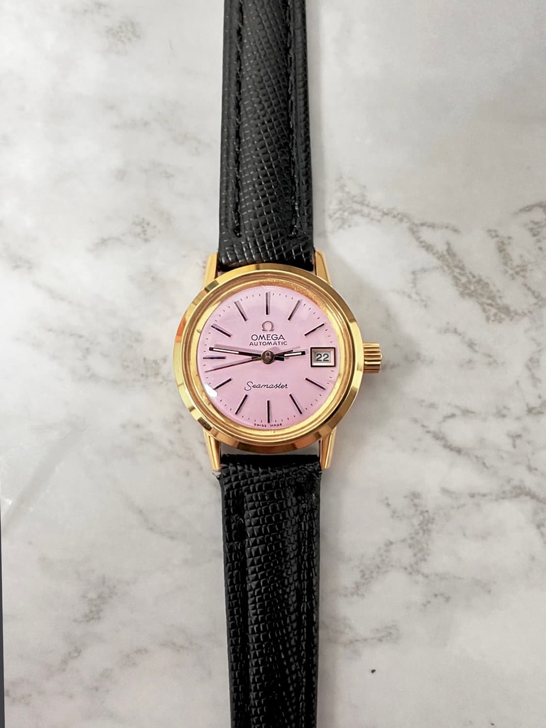 오메가 자동 씨마스터 핑크 여자 금장 시계 상품이미지1
