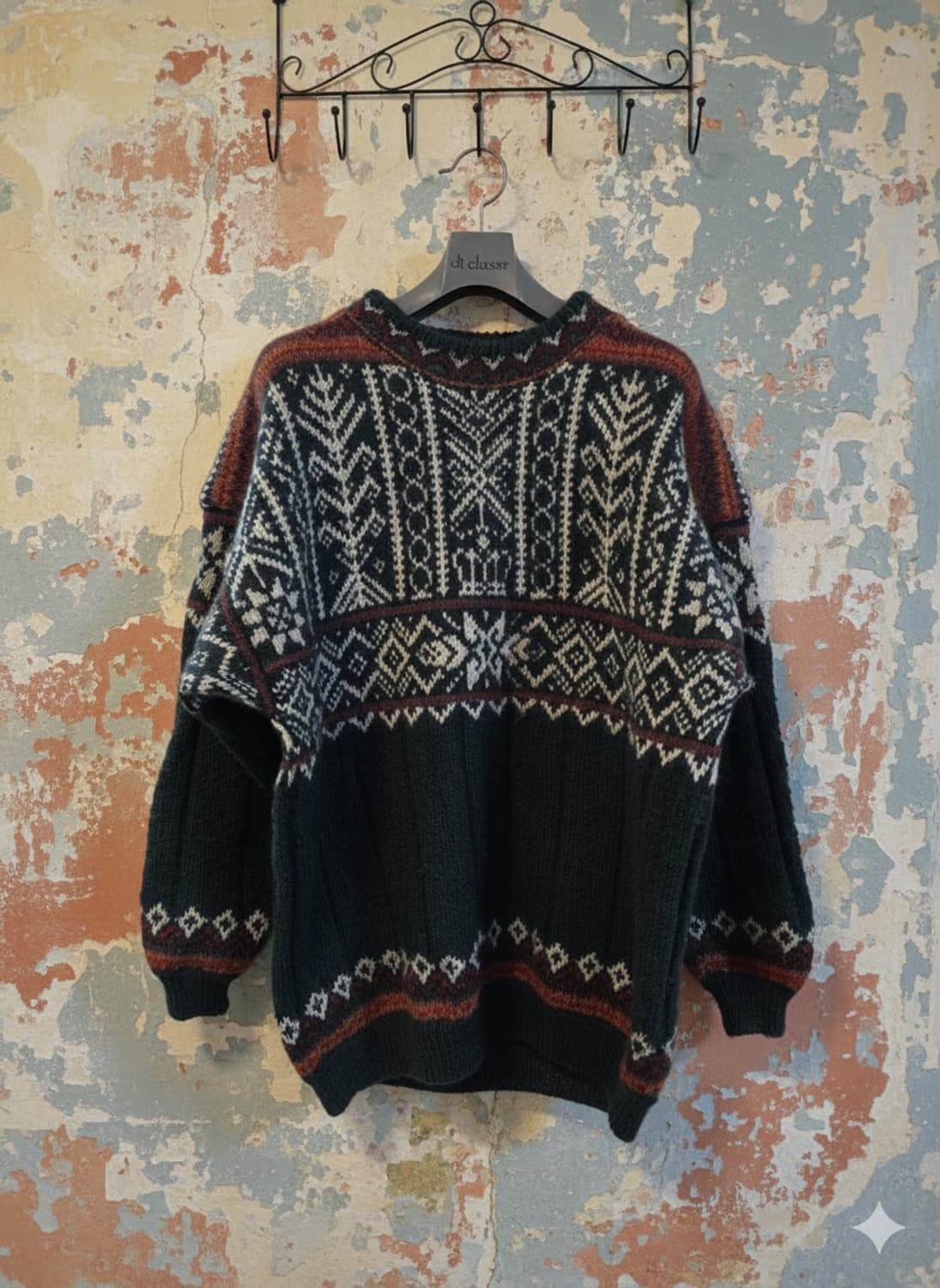패턴 빈티지 니트 울 스웨터 2XL/Free 상품이미지1