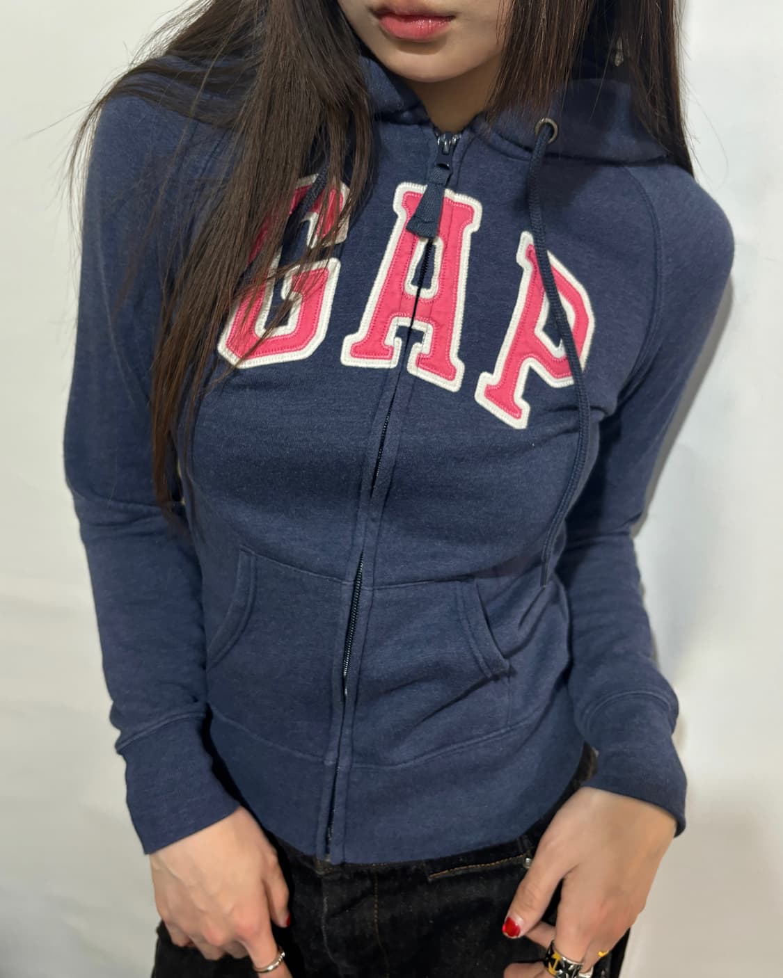 90s GAP 네이비 로고 집업 후드 상품이미지2