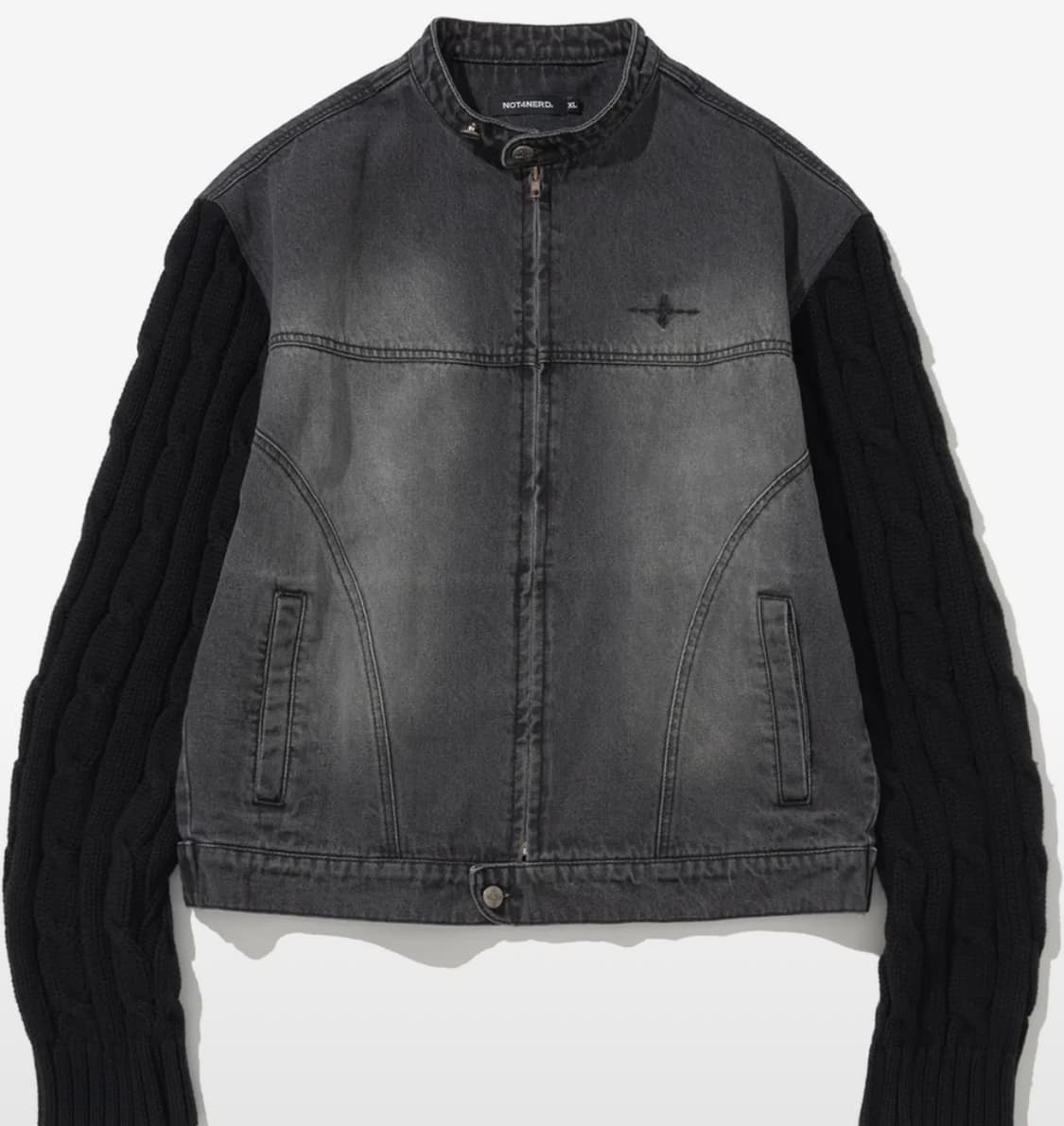 Knit Sleeve Denim Jacket - Black 상품이미지1