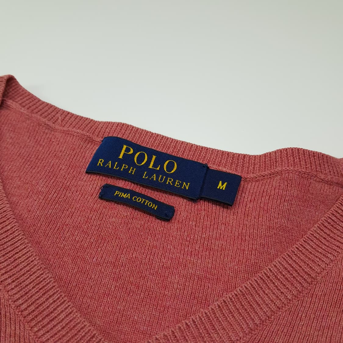 CL417 M 폴로 00s 피마코튼 브이넥 살몬핑크 니트 스웨터 상품이미지3