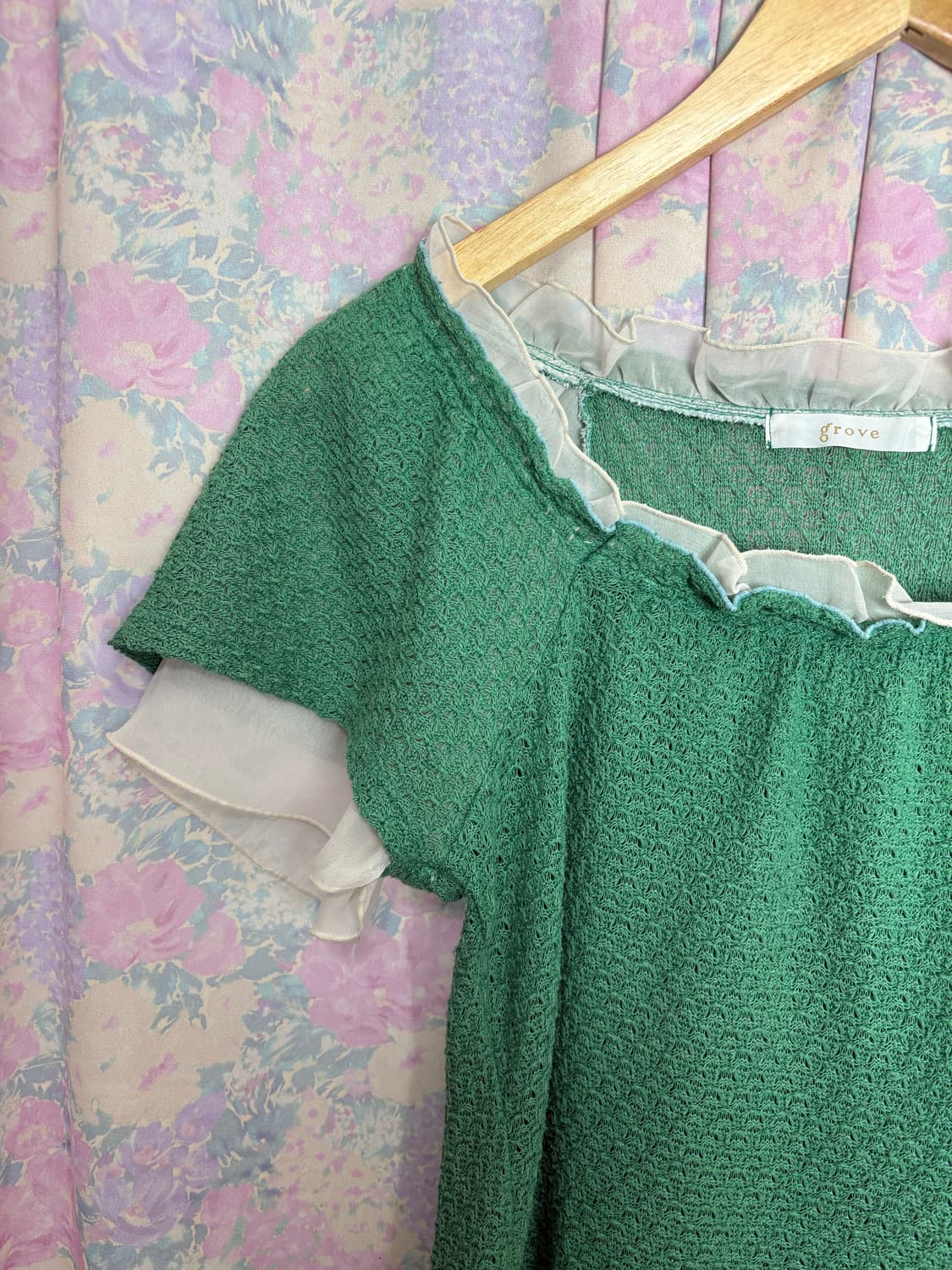 그린 쉬폰 반소매 니트탑 상품이미지6