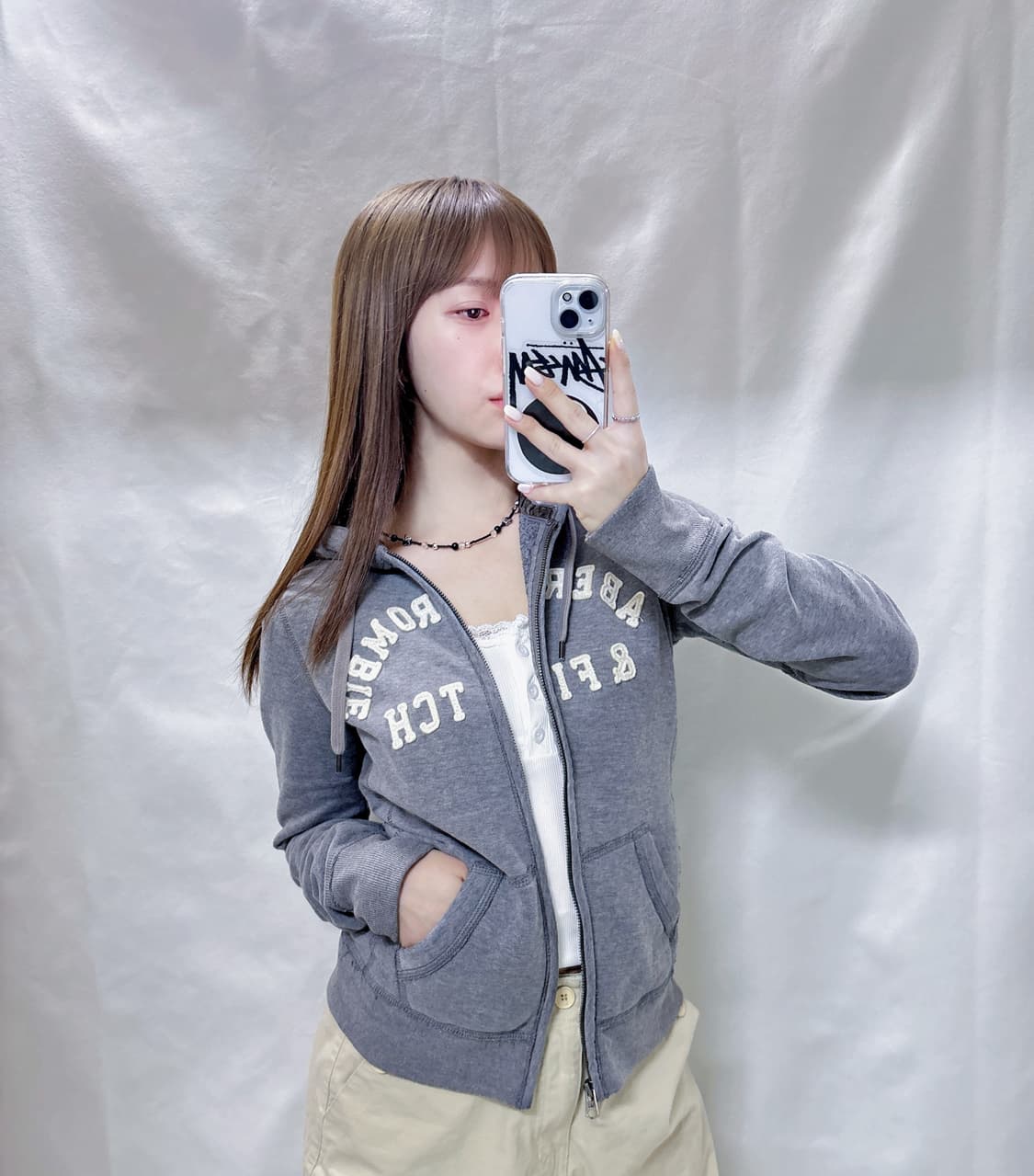 아베크롬비 그레이 딱붙핏 후드집업  상품이미지1