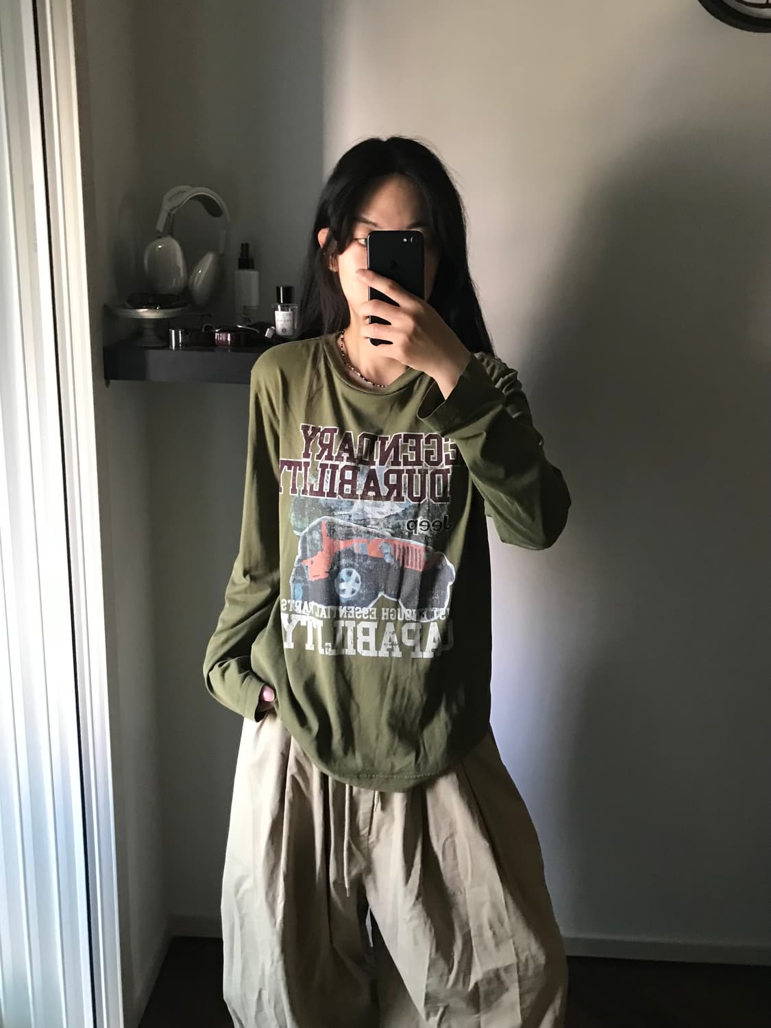 지프 중앙 프린팅 카키 롱슬리브티 상품이미지3