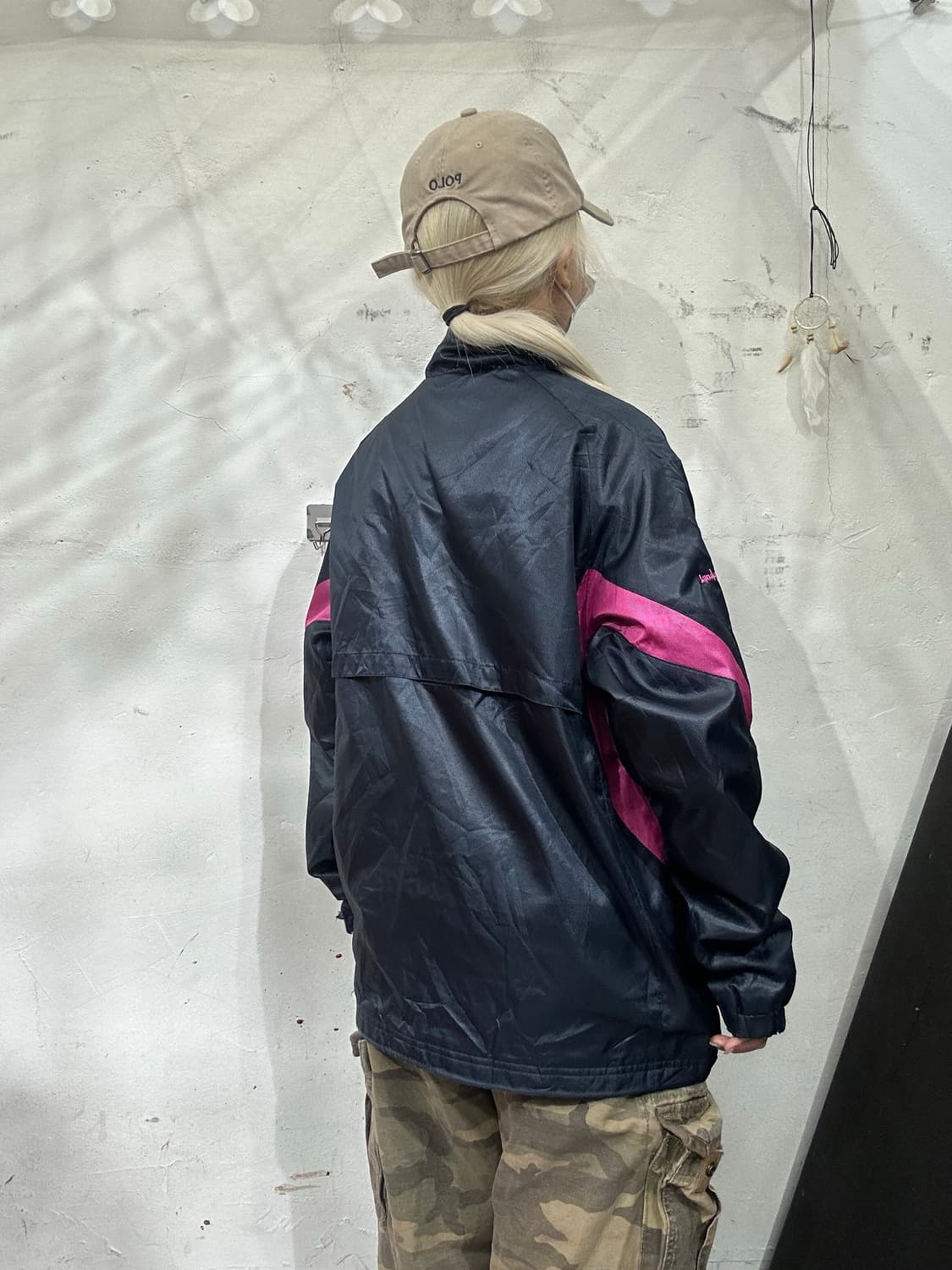 챔피온 네이비 일본판 핑크 포인트 올드스쿨 바람막이 오버핏 트랙 자켓 L 상품이미지3