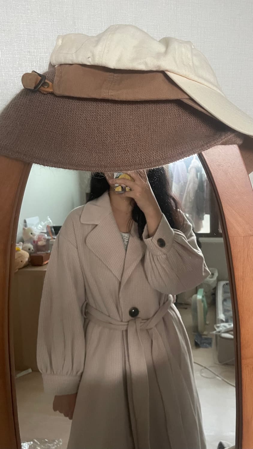 빈티지 핑크베이지 로브 롱코트 상품이미지4