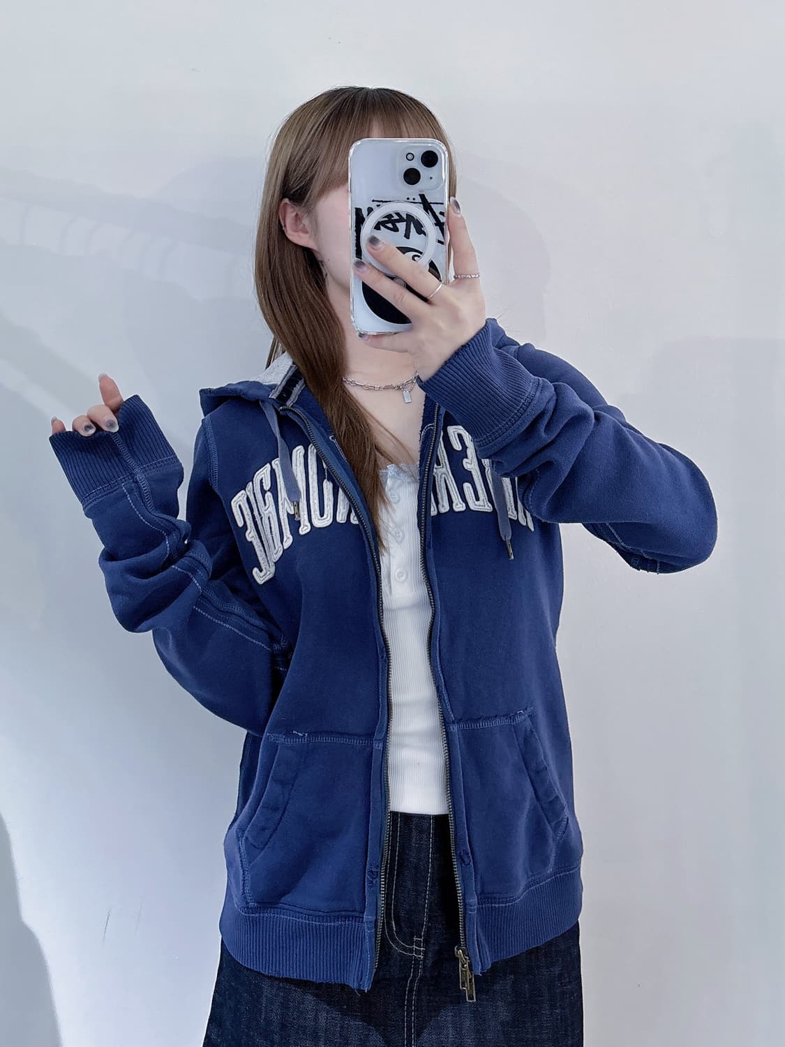 아베크롬비 네이비 빅로고 투웨이 후드집업 상품이미지1