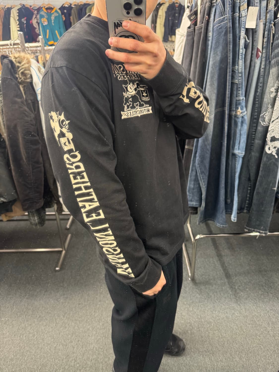 2XL)밴슨 레더 빈티지 펠릭스 자수 프린팅 롱슬리브 상품이미지2