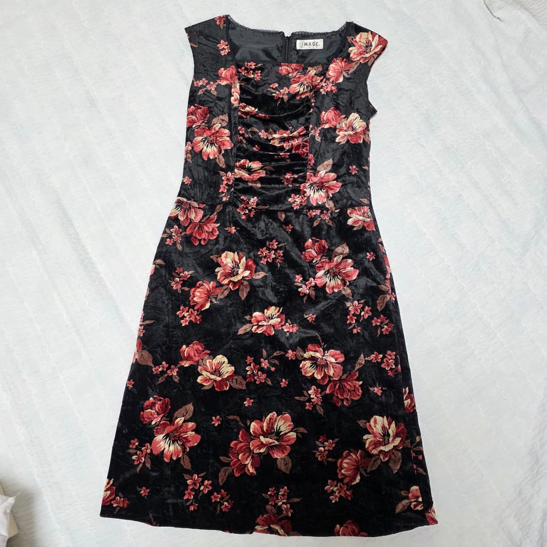 일본빈티지)블랙모리걸 고딕로리타 로즈플라워 벨벳 로맨틱 레이스민소매원피스 상품이미지3