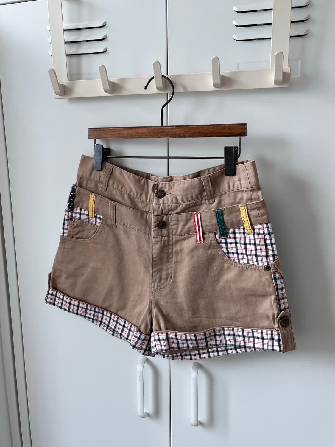 Vintage 패치워크 베이지 숏 팬츠 반바지 상품이미지7