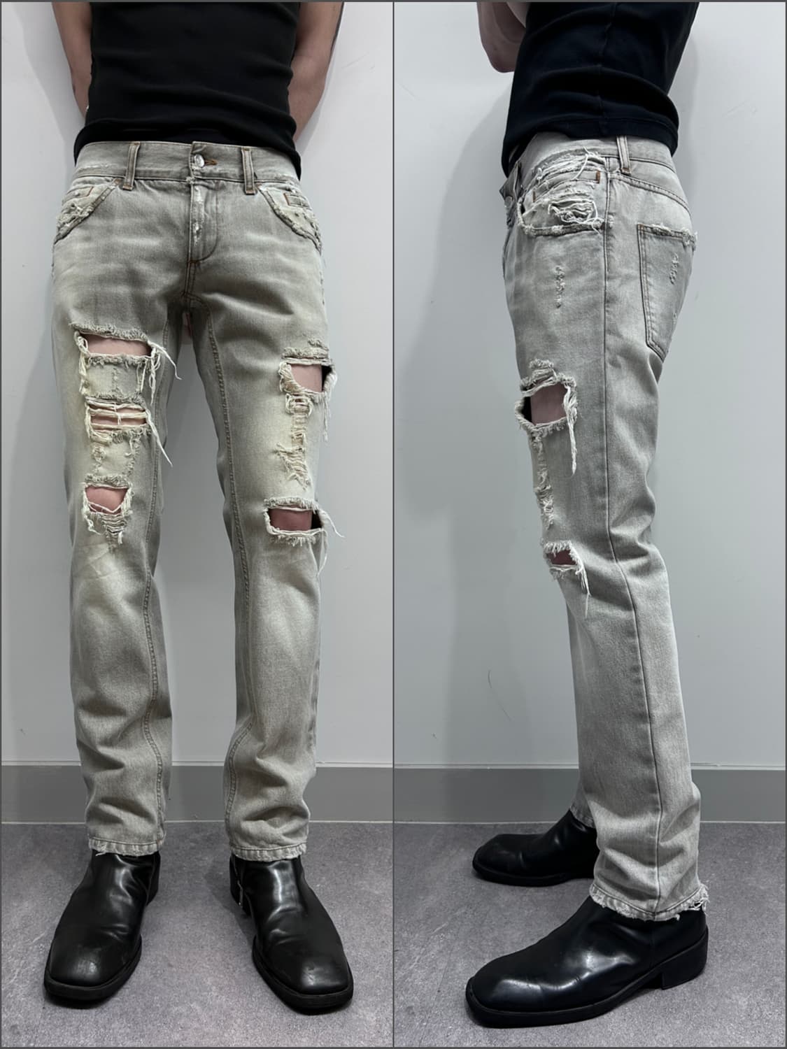 돌체앤가바나 화이트 블리치드 디스트레스드 데님 상품이미지1