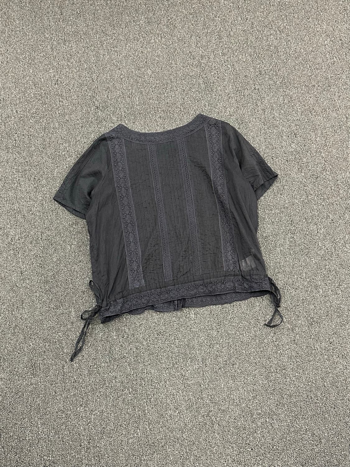 M)Japanese vintage 여성 네이비 레이스 디테일 블라우스 상품이미지5