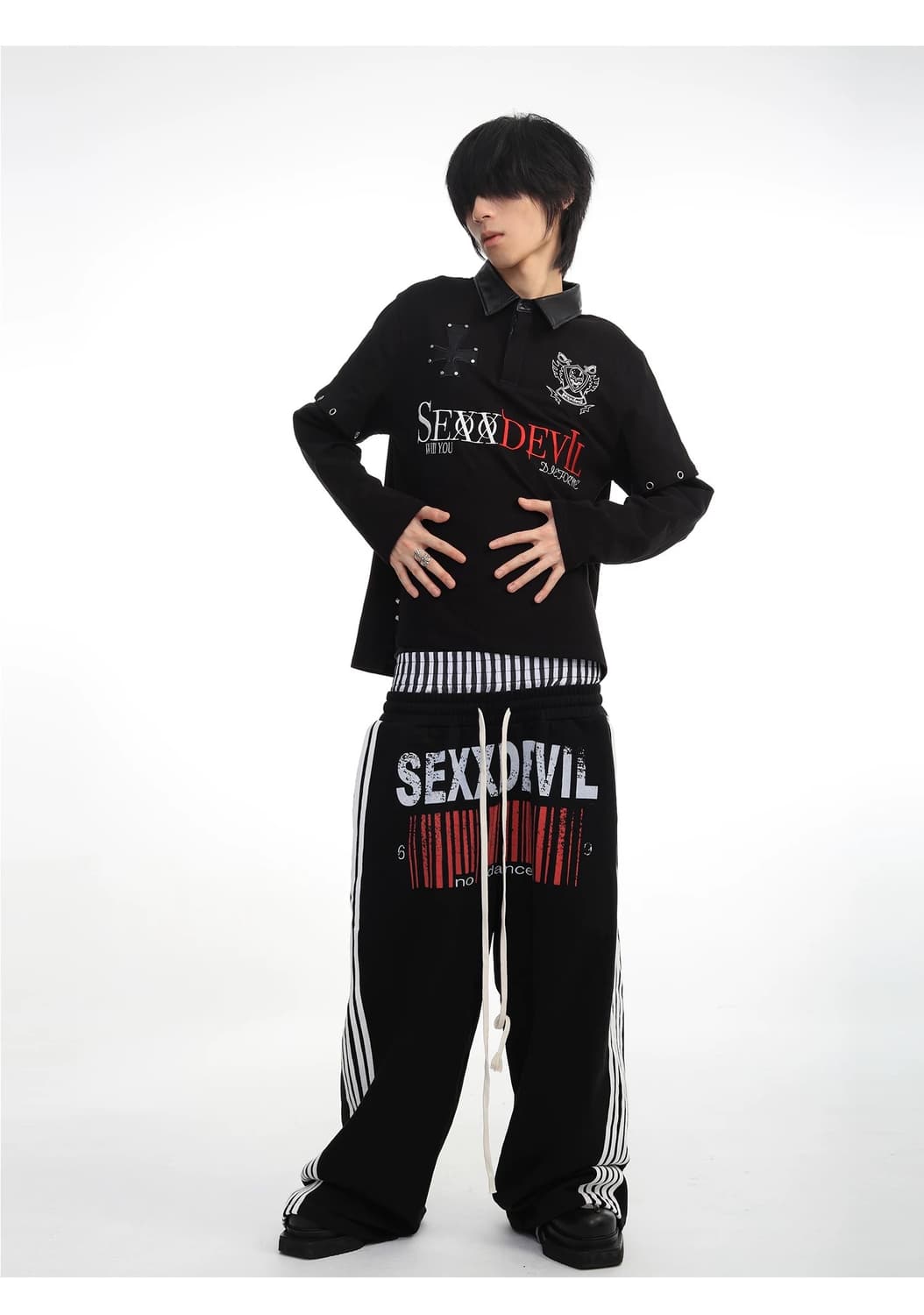 Xx Devil Barcode Wide Sagging SweatPants 상품이미지5