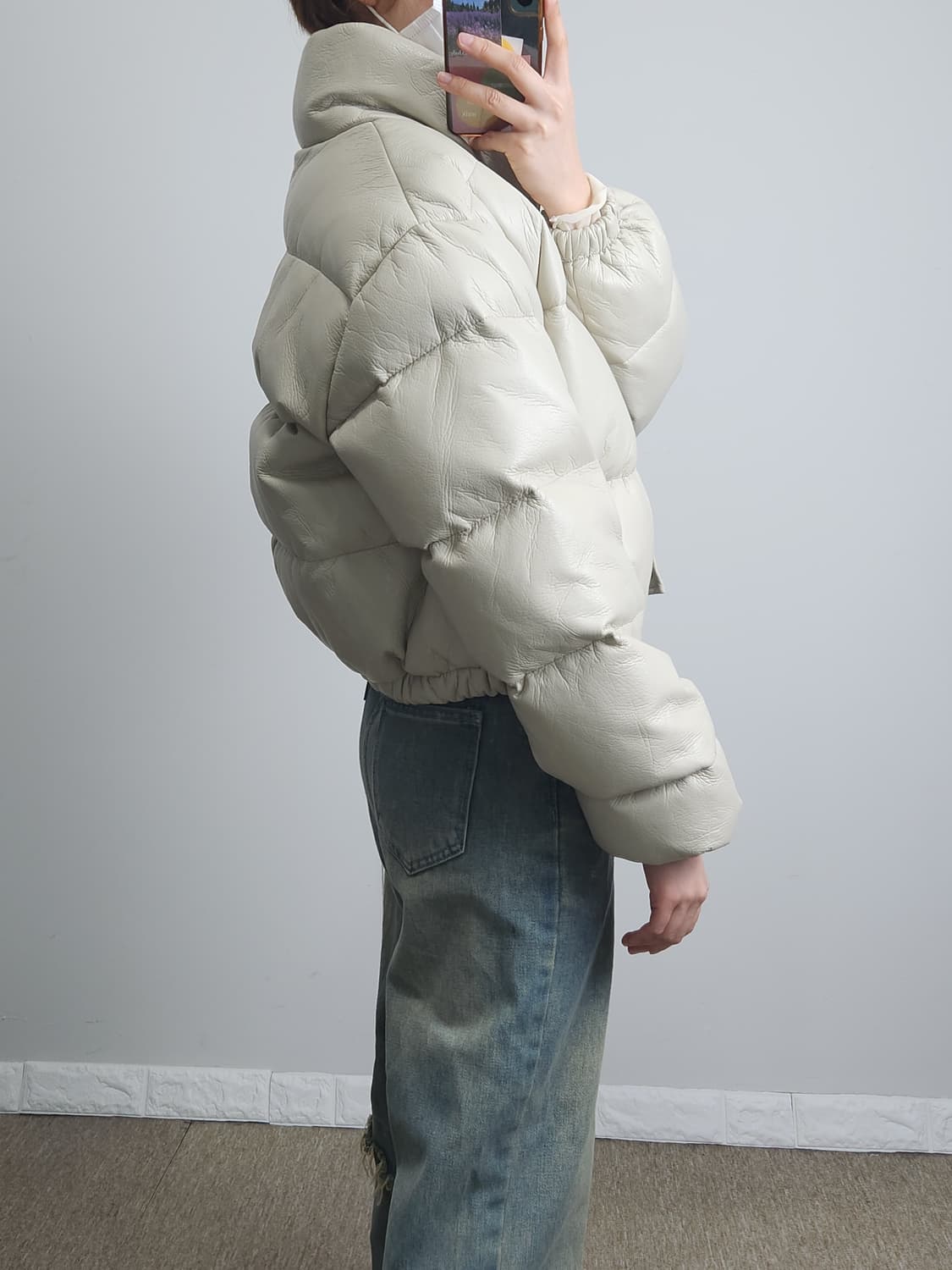 크롭 레더 패딩 점퍼 상품이미지4