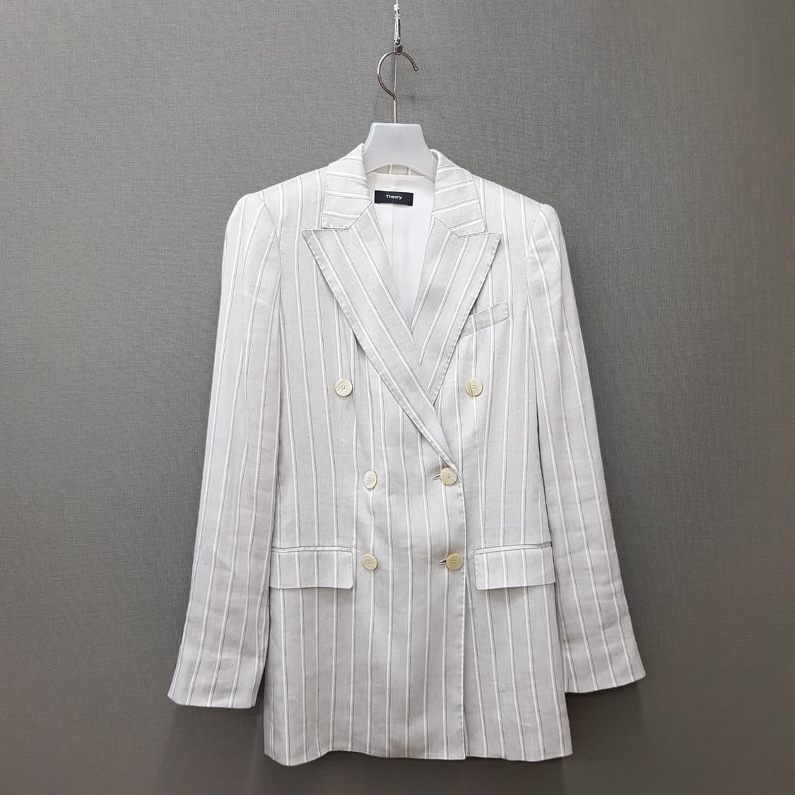 띠어리 스트라이프 린넨 테일러드 자켓 와이드 팬츠 투피스 셋업 S사이즈 상품이미지2