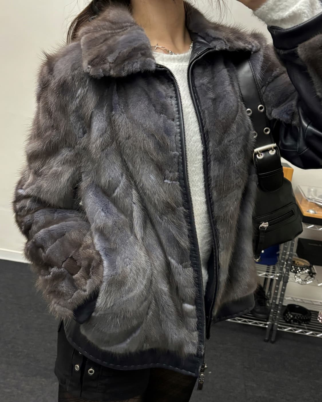 올드 빈티지 리얼 래빗 퍼 레더 자켓 상품이미지1