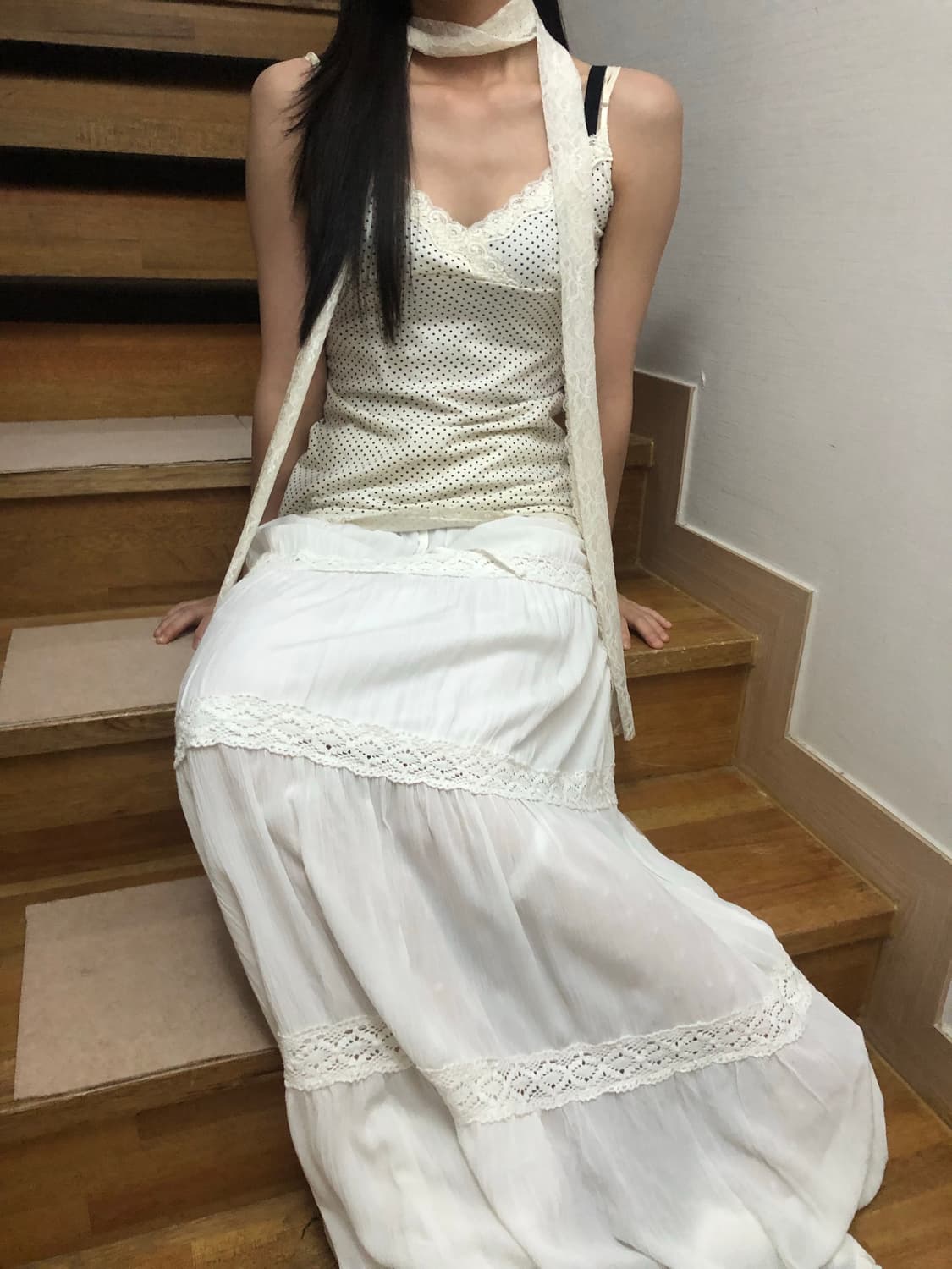 빈티지 화이트 레이스 롱 스커트 상품이미지4