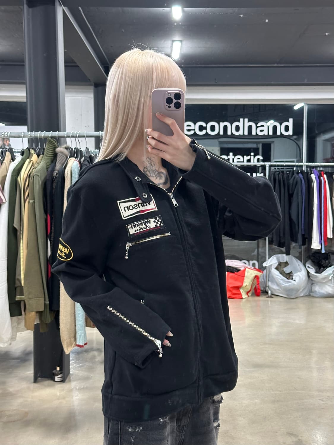 벤슨 스웻 블랙 넥버클 라이더 면 레이싱 자켓 상품이미지2